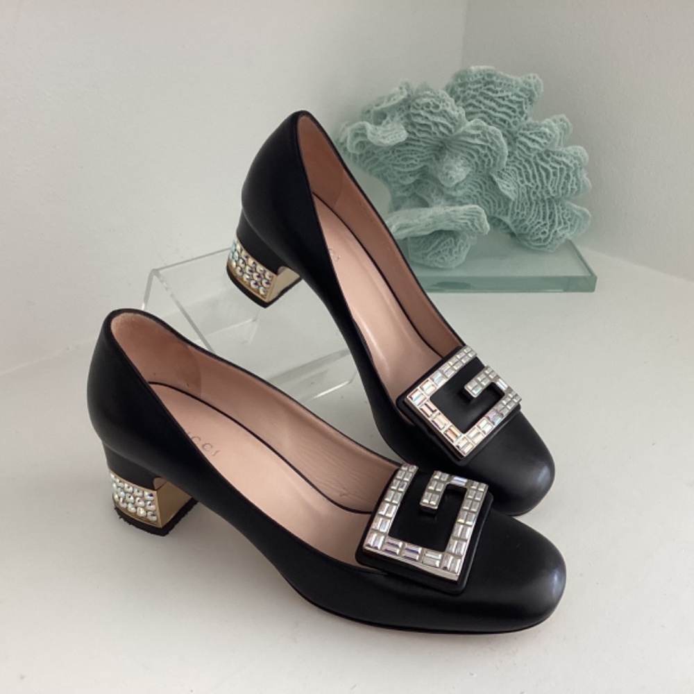 Gucci Crystal G Black Leather Crystal Embellishments Pumps 37/ 7 - Picture 8 of 8